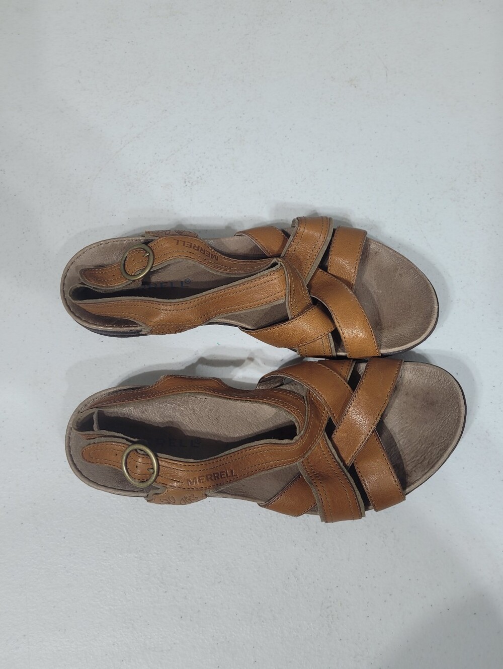 Merrell Strappy Leather Sandals Womens Size 9 Brown Tan Buckle - Picture 9 of 9